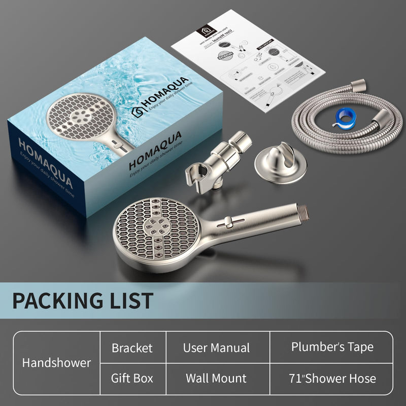 Shower Head, High Pressure 9-Spray Modes Handheld Showerhead, 71" Long Hose Hand Held Shower, Brushed Nickel Shower Head With Wall Bracket & Power Wash