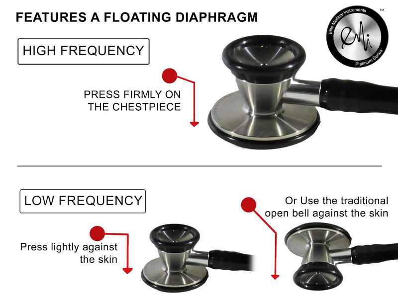 EMI Platinum Series Deluxe Black Cardiology Stethoscope - High Acoustic Sensitivity with Pressure-Sensitive Diaphragm ESC-333 - Perfect for Medical Professionals, Doctors, EMTs, Nurses, and Students