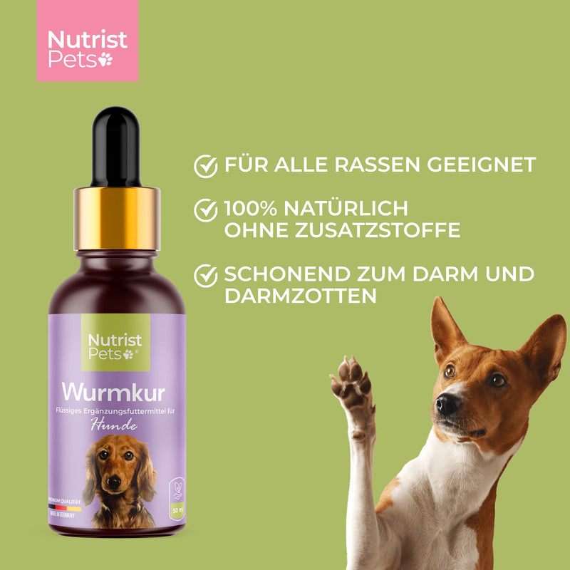 nutrist New: Natural worm treatment alternative - Vegan liquid made from herbs for the stomach and intestines in case of worm infestation - Perfect as a worm treatment for dogs - Ideal for deworming - 50ml - PawsPlanet Australia