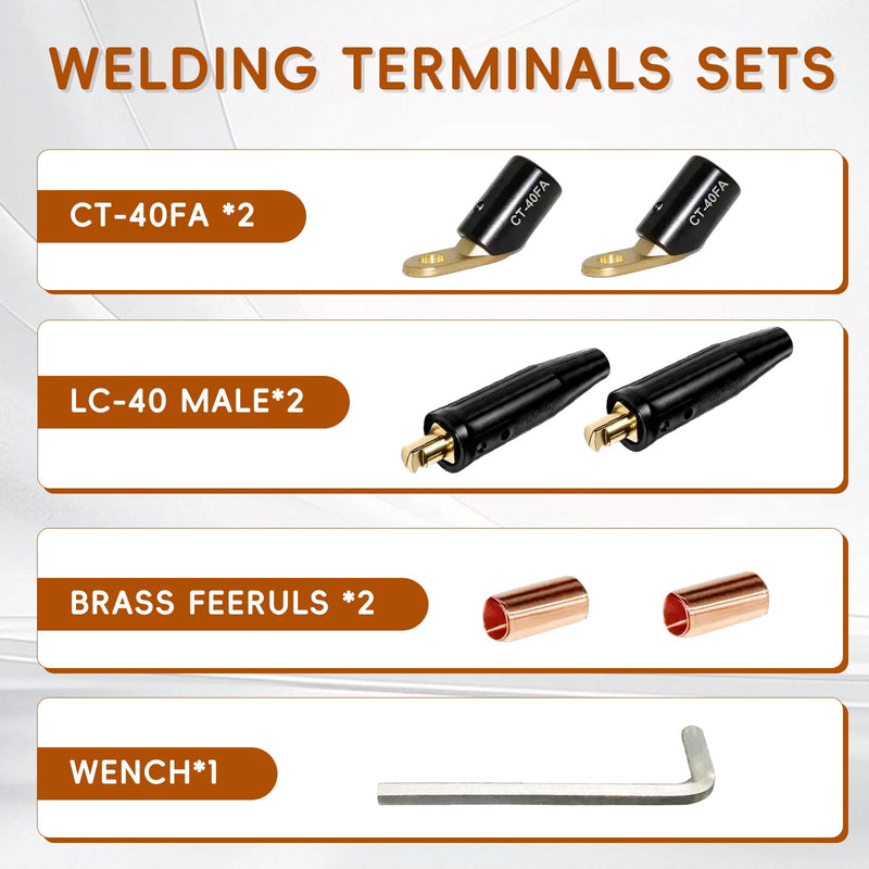 2PCS LC-40 Welding Cable Connectors and 2PCS CT-40FA Welding Terminals, Welding Leads Quick Connector 1/0 and 2/0(50-70mm²) Cable Size Capacity for Welding Machine Accessories, Cable Joint