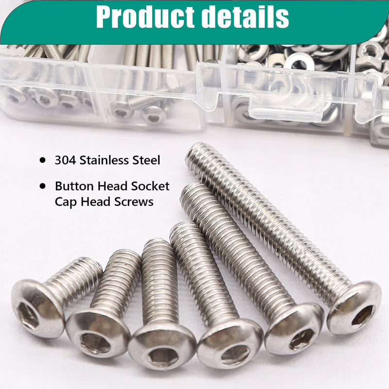 Taiss 640PCS M3 Screws Kit M3 x 6mm/8mm/10mm/12mm/16mm/20mm 304 Stainless Steel Metric Screws Assortment Button Head Socket Cap Head Screws Bolts with Nuts/Washer/Lock Washers/Wrenches Button Head Screws