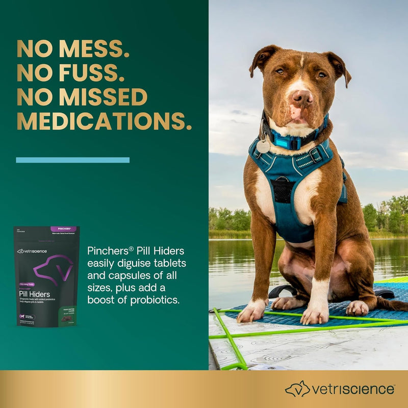 VetriScience Pinchers Pill Hiders Chews, Non-Greasy with Probiotics for Dogs, Disguise Small Capsules and Tablets, Soft and Chewy, Gut and Immune Support, Peanut Butter, 45 Count 45 Hiders