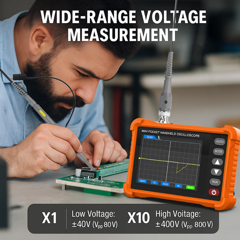 Digital Handheld Oscilloscope with Probe Kit, Portable Lab Automotive Oscilloscopes with 2.8 Inch TFT Screen, 500kHz Bandwidth, 2.5MS/s Sampling Rate, 3 Trigger Function, USB Rechargeable Oscillograph