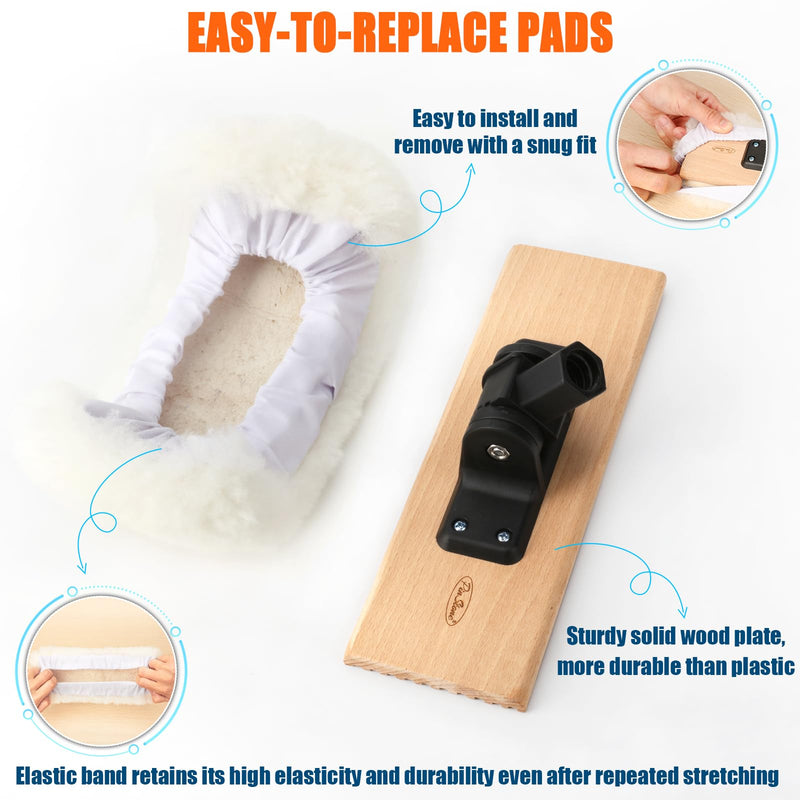 4 Pack 10 Inch Lambswool Applicator Kit, 180° Adjustable Lambskin Deck Stain Applicator, 100% Natural Lambswool Pads for Wood Deck, Fence, Floor Finish, Wax Staining, Polyurethane Application
