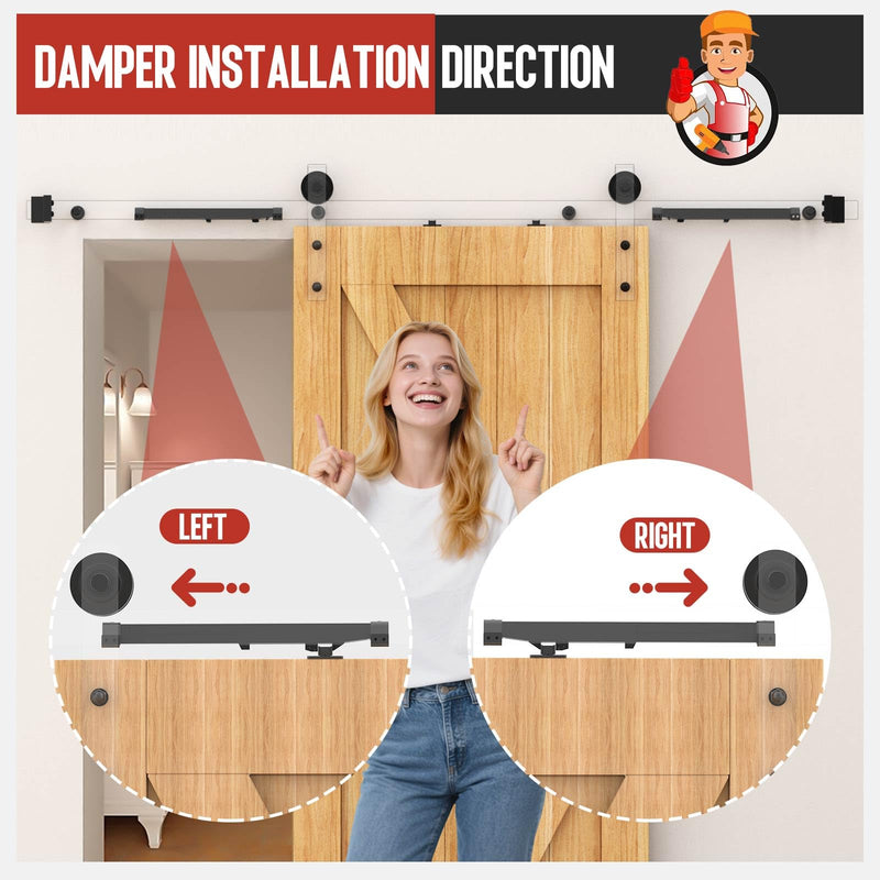 Barn Door Hardware Kit – Soft Close No-Drill (2PCS) | Hydraulic damper for 88-132 lb doors; anti-slam, silent close; protects fingers/pets; fits bedroom, bathroom, closet, pantry Black 2