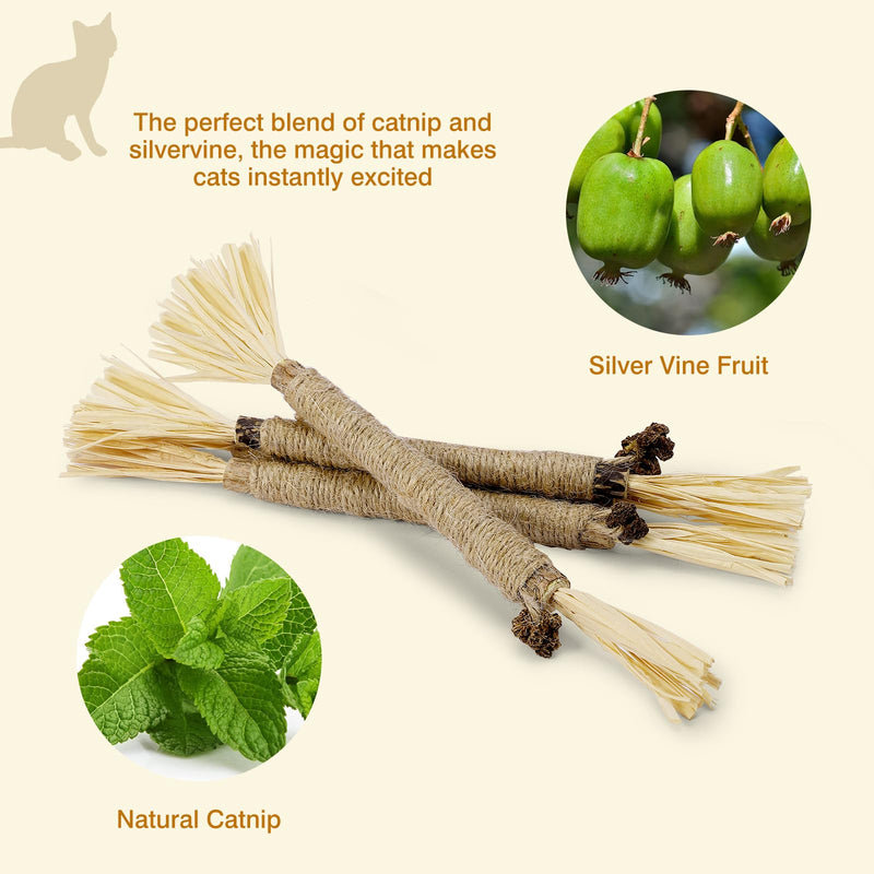 8 Pack Silvervine Sticks for Cats - Cat Chew Toy for Teeth Cleaning, Edible Matatabi Kitty Chew Sticks, Catnip Cat Toys for Indoor Cats (8 Sticks)