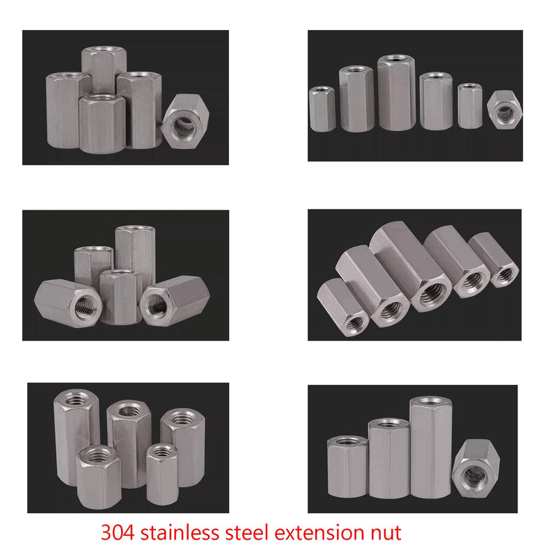 2PCS M8 X 1.25-Pitch 25mm Length 304 Stainless Steel Metric Hex Coupling Nut M8x25mm