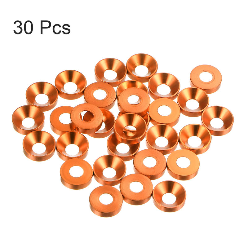 HARFINGTON 30pcs Countersunk Washer M4 Anodized Aluminum Alloy Finishing Washers, Screw Gaskets for Mechanical Accessories Parts, Orange