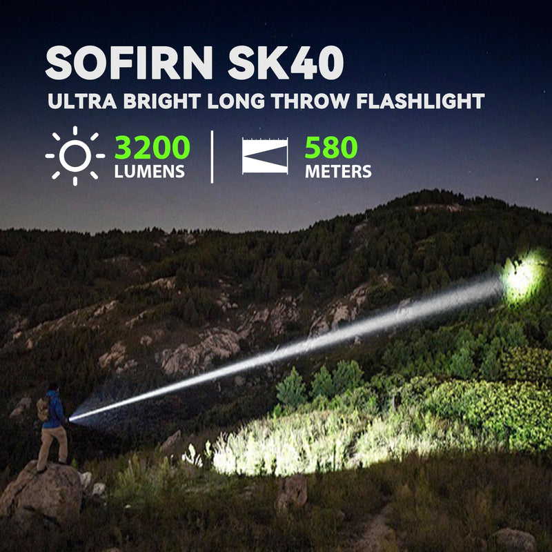 sofirn SK40 Tactical Flashlight 3200 Lumens, Rechargeable EDC Flashlight with 580 Meters Long Throw, Dual Switches LED Flash Light Spotlight for Camping Hiking Hunting Searching