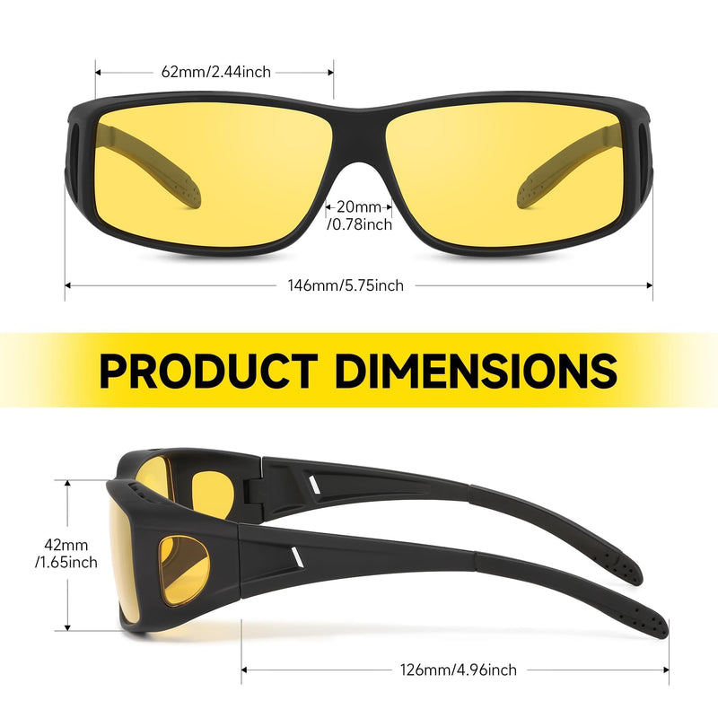 Night Driving Glasses Fit Over Eyeglasses for Men Women, Anti-glare Polarized Wrap-Around Night Vision Glasses A01-black Frame/Night Vision Lens