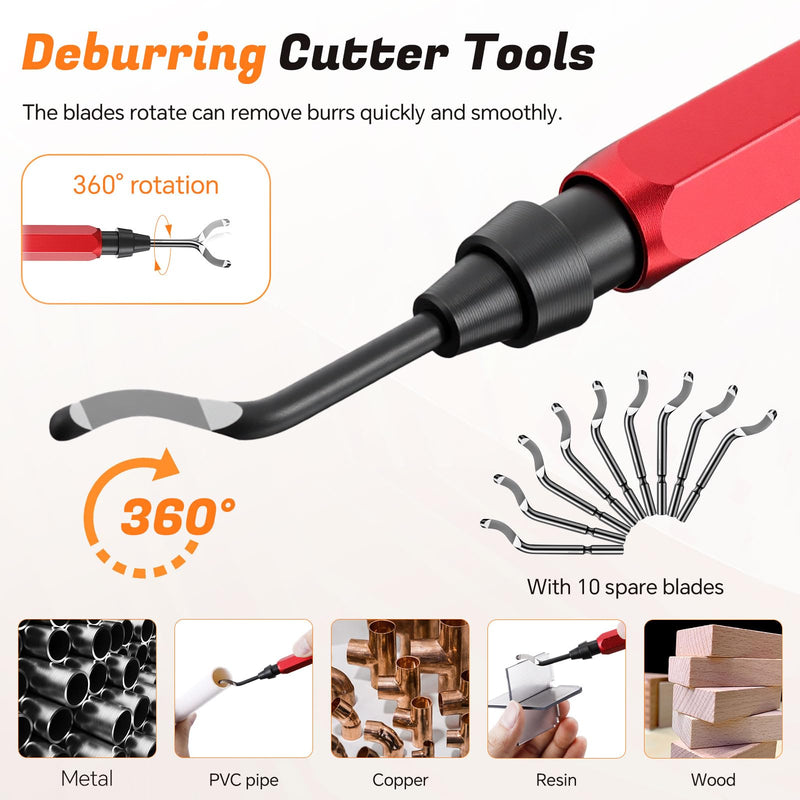 18 pcs 1/4-1 Inch Plumbing Tools Kit Pipe Depth Gauge, Copper Deburring Reamer with HSS Blades, Push Fit Disconnect Clip, Multi Purpose Tool Set for Copper, PVC, PEX, CPVC