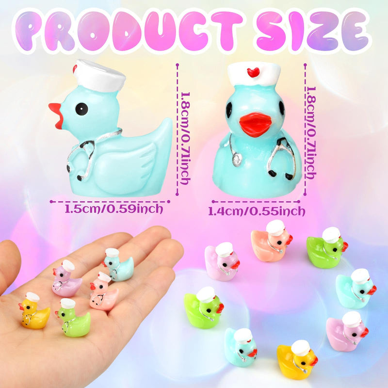 100 Pcs Nurses Week Gifts Bulk Mini Resin Duck Tiny Ducks Statues with Nurse Hat Stethoscope Miniature Figurine Resin Animals Nurses Day Gifts Multicolor