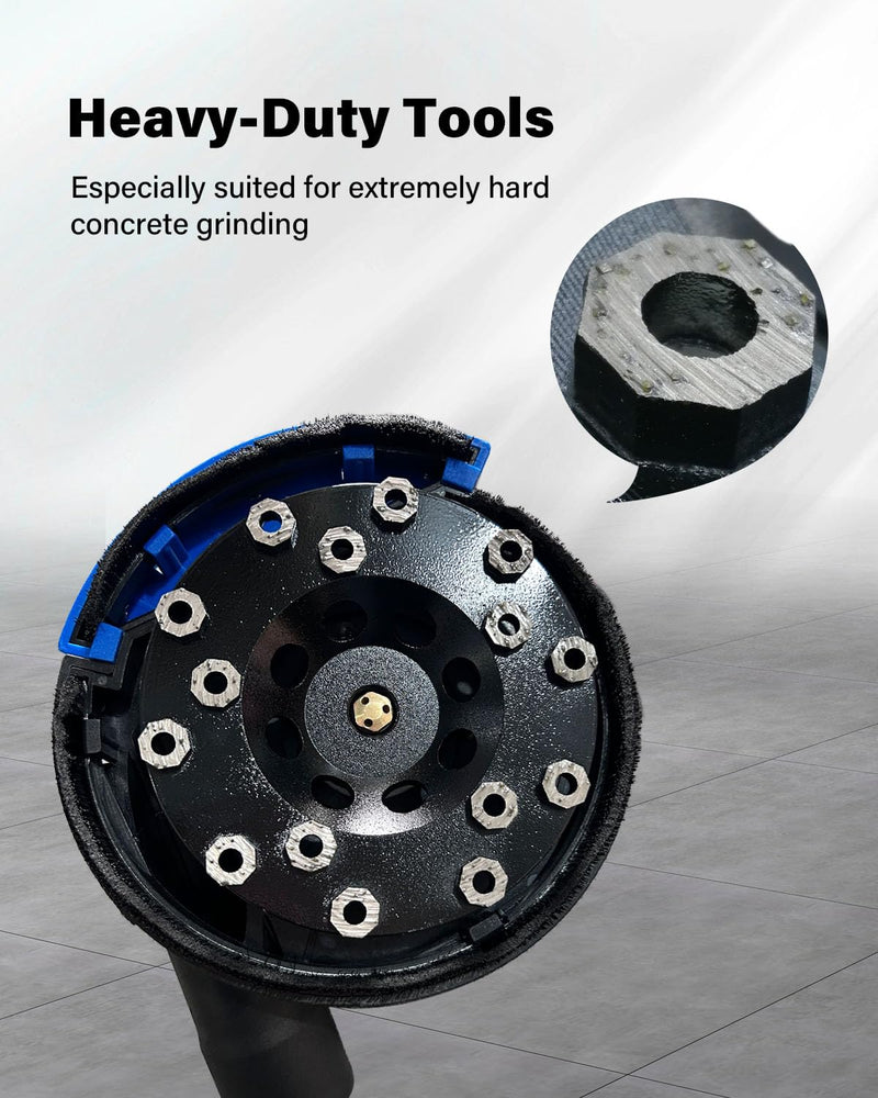 Diamond Grinding Cup Wheel for Hard Concrete Floor, Epoxy Coating Removal, 15 Aggressive Honeycomb Segments, 5 Inch 5/8”-11 Thread, 16/20 Grit 16/20# 5in