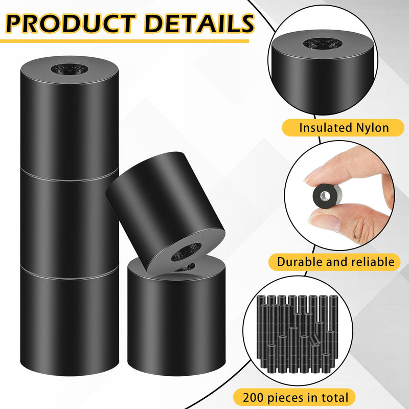 Pasimy 200 Pcs Black Nylon Spacers 1/2 ''Thick, 1/2 '' Od 0.194 '' ID Round Rubber Plastic Washers Electrical Outlet Screw Spacers for Robotics Electrical Screws, Switch and Receptacle 1/2'' Thick, 1/2'' Od 0.194'' Id