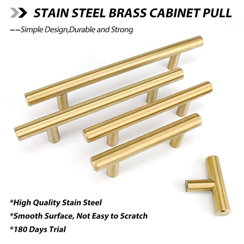 goldenwarm 10 Pack Gold Cabinet Handles Brushed Brass Drawer Pulls Gold Cabinet Pulls 3 inch - LS201GD76 Kitchen Cabinet Door Handles and Knobs Bathroom Bedroom Furniture Handles Stainless Steel ‎3in Hole Centers