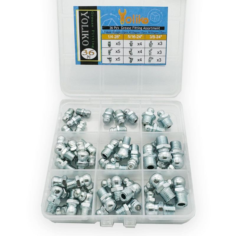 1/4"-3/8" 36Pcs 3 Sizes Grease Fitting Assortment Straight 45 90 Degree Grease Zerk Fittings, Galvanized Steel Grease Fittings and Grease Gun Tips for Industrial/Agricultural Machinery Yoliko 3Size-36Pcs - NewNest Australia