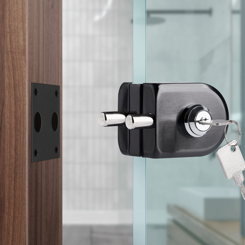 Ranbo Swinging Glass Door Latch Lock No Drilling 304 Stainless Steel Ground Bolt Lock for 2/5-1/2 Inch(10mm-12mm) Exterior and Interior Frameless Sliding Glass Door with 2 Keys, Brushed Black LE-30A Brushed Black