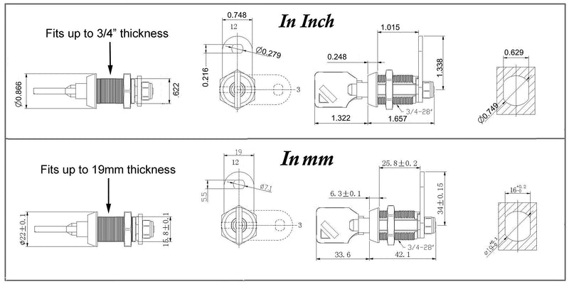 Admiral Locks 1” Tubular Cam Lock, Keyed Alike Removable Key Cabinet Locks RV Compartment Storage Lock (1 Inch 90°, Chrome Pack of 5)