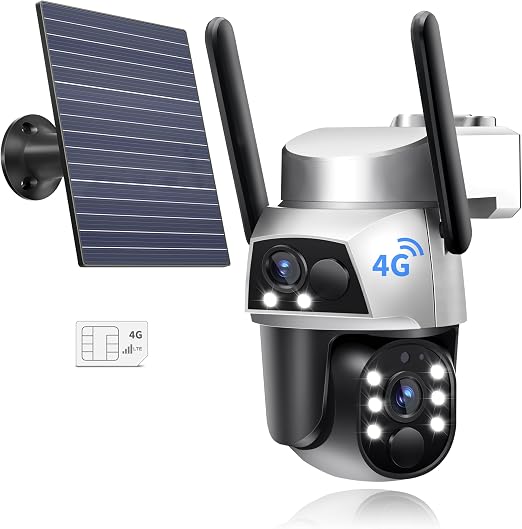 4G LTE Cellular Solar Powered Security Camera Wireless Outdoor, No WiFi Security Camera with SIM Card & Unlimited Data Plan, 2 Way Talk, 355° Live View, 2K Color Night Vision, PIR Motion Sensor