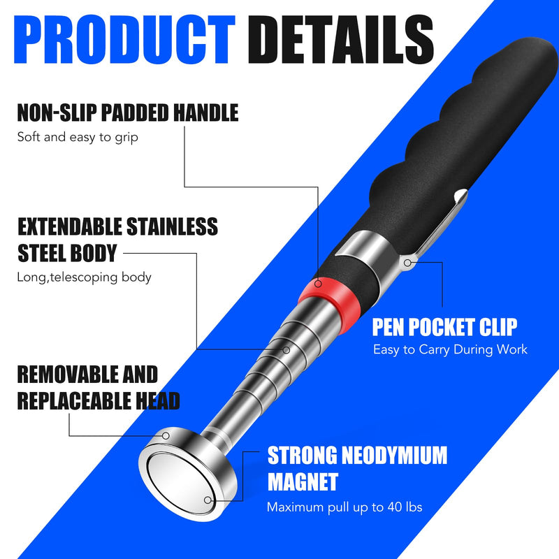 2PCS Telescoping Magnetic Pickup Tool with 40lb Pull Force, 30in Telescopic Strong Magnet Sticks, Non-Slip Long Extendable Magnet Pickup Tools, Magnetic Nail Picker Upper