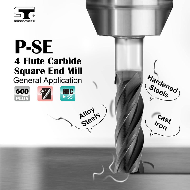SPEED TIGER Micrograin Carbide Square End Mill - 4 Flute - 10mm 75L (1 Piece, 10mm) - for Milling Alloy Steels, Hardened Steel, Metal & More – Mill Bits Sets for DIYers & Professionals