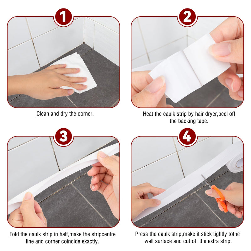 White Caulk Tape, Toilet Caulk Strip, Toilet Sealer Around Toilet Base, Caulk Tape Waterproof Self Adhesive, Traditional Caulking Replacement, Caulking Tape for Bathroom, Bathtub，etc 1
