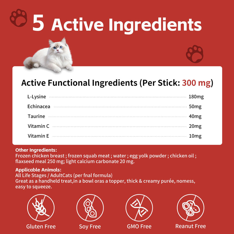 Lysine for Cats, Helps Reduce Sneezing, Coughing, Runny Nose & Upper Respiratory Treatment – Taurine + Echinacea Immune Support – Cat Cold, Asthma & Nose Relief – Respiratory Support Bars