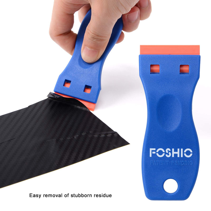 FOSHIO Plastic Razor Blade Scraper Include 2PCS Scraper Tool and 100PCS Blades for Gasket Remover, Labels Decal and Adhesive Remover for Windows and Glass,Blue Blue