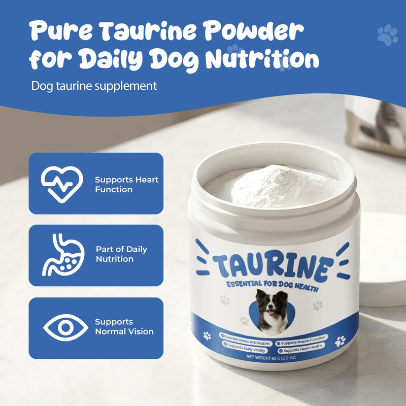 Taurine Powder Supplement for Dogs, Amino Acid Support for Heart Health & Muscle Function, Easy-to-Mix Canine Nutrition Powder