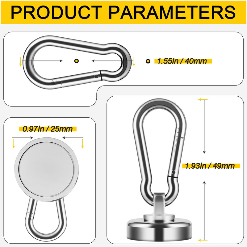 Grtard 12Pack 50LBS Strong Magnetic Hooks with Swivel Carabiner Hook, Premium Magnet Hooks Heavy Duty Magnetic Hook for Hanging, Magnets with Hooks, Refrigerator Magnet Hook Swivel Hook-25mm-12P