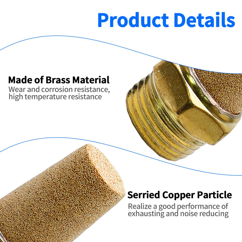 Zorfeter 10pcs Pneumatic Brass Exhaust Muffler Filter, 1/8" NPT Male Thread Hex Sintered Silencer Air Line Fitting 1/8"Male