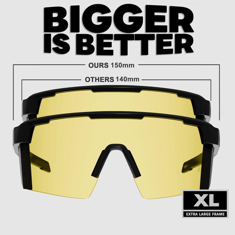 WISTON XL Z87 Sunglasses for Big Wide Heads Men Women,TR90 Ultralight UV400 Protection Sun Glasses Z8224 Black/Night Vision-non Polarized