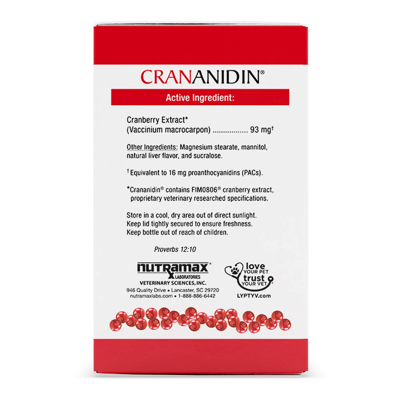 Nutramax Laboratories Crananidin Cranberry Extract Urinary Tract Health Supplement for Dogs, 75 Chewable Tablets 75 Count