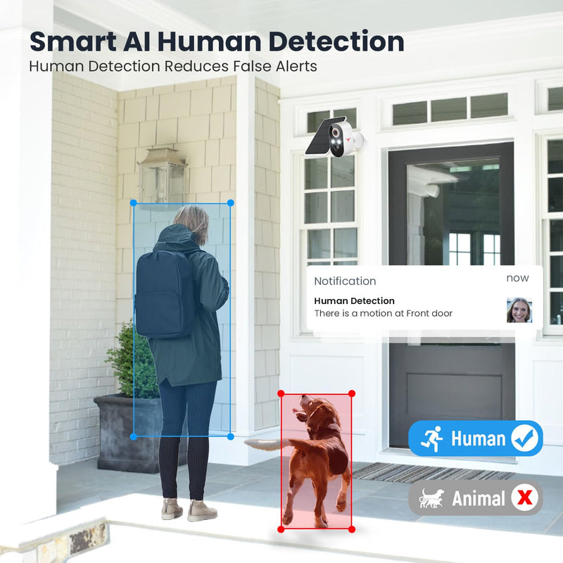 1080p Wireless Security Camera with Solar Panel, AI Human Detection, 2-Way Talk, Night Vision, Cloud Storage (Sold Separately), Battery Included, Home Security, 2.4GHz WiFi Only (2 Pack) 2 pack