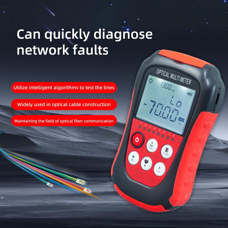 4-in-1 Optical Power Meter & Visual Fault Locator with RJ45 Tester, 10 Wavelengths 850-1650nm, Range -70~+6dBm, FC/SC/ST Compatible for Fiber Optic Network Maintenance with FC to LC Adapter lt-01