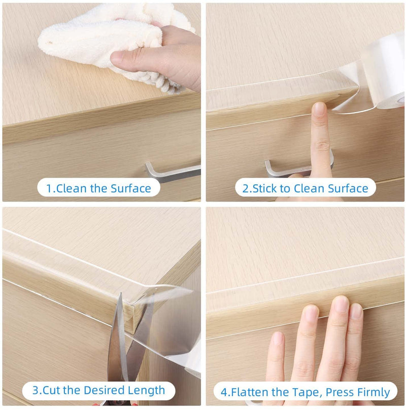 Clear Edge Protector Strip, 1.18in x 9.84FT, Sharp Edge Wrap Cover Tape, Self Adhesive Protective Bumper Corner Guards for Cabinet Door Desk Glass Table Bed Furniture, Kitchen Countertop, Waterproof 1 Pack x 1.18in x 9.84FT