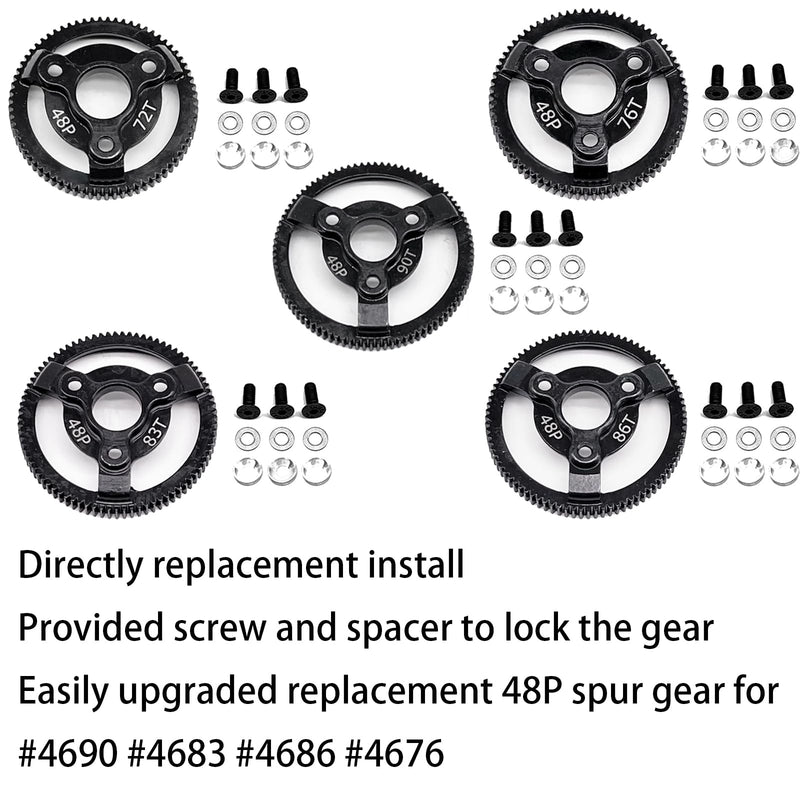 RC 48P 83T Spur Gear Hardened Steel Spur Gear Upgrades Part for Traxxas 1/10 Slash Stampede Rustler Bandit 2WD VXL XL-5 F-150 SVT, (83T) 48P-Spur Gear-83T