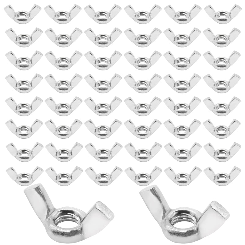 Waziaqoc 1/4"-20 Wing Nuts (50Pcs), 304 Stainless Steel Wing Nuts Fasteners Parts 1/4"-20 Butterfly Nut 50