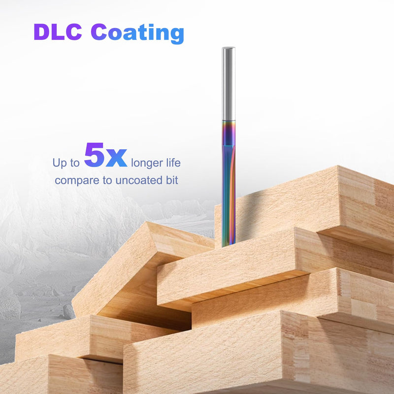 10 Pcs CNC Straight Router Bits 1/8 inch Shank, 2-Flute Carbide Straight Milling Cutter with DLC Coating, 22mm CEL/45mm OAL, CNC Milling Cutting for MDF, PVC, Acrylic, Chipboard & Woodworking
