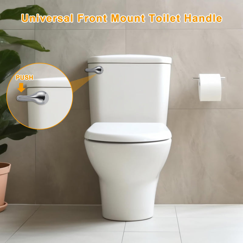 Toilet Handle Replacement Kit, Toilet Lever Flush Handle, Front Mount, Chrome, Universal Fitting Parts, 2 Pack