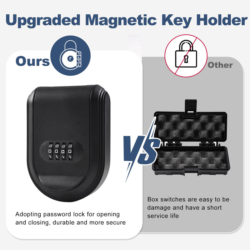 Magnetic Key Box for Under Car with Combination Lock Hidden Key Holder for Outside with Magnet for Storage Spare Key Outdoor Keychain Lock Box (1, Black) 1