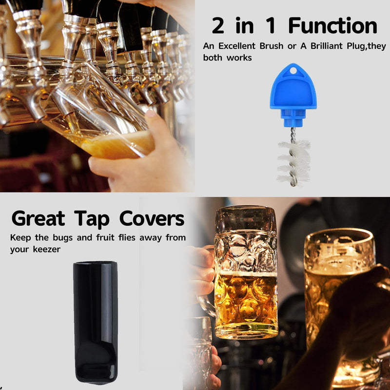 Beer Tap Plug Brush 18 Pack for Draft Beer Faucet Cap Plugs Cleaning Keg Tap Rubber Stopper Plug Cover Beer Keg Tap Plugs 16pcs Faucet Plug+2pcs Tap Cover