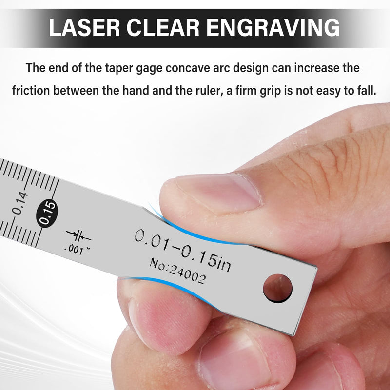 YUCHENGTECH Taper Gage Inches 0.01"- 0.15" Wedge Feeler Gauge Gap Gauge Feeler Gap Hole Measure Tool Graduation 0.001" Inch Unit