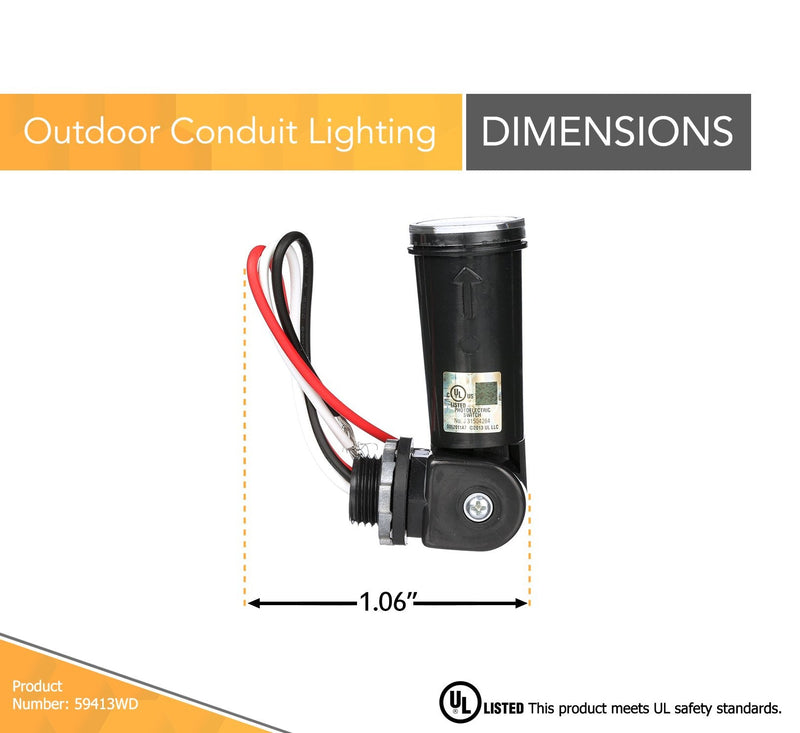 Woods 59413 59413WD Outdoor Conduit Lighting Control With Photocell and Swivel Mount (Hardwired, Black), 1 Count (Pack of 1) 1 Count (Pack of 1) Swivel-Mount Light Control
