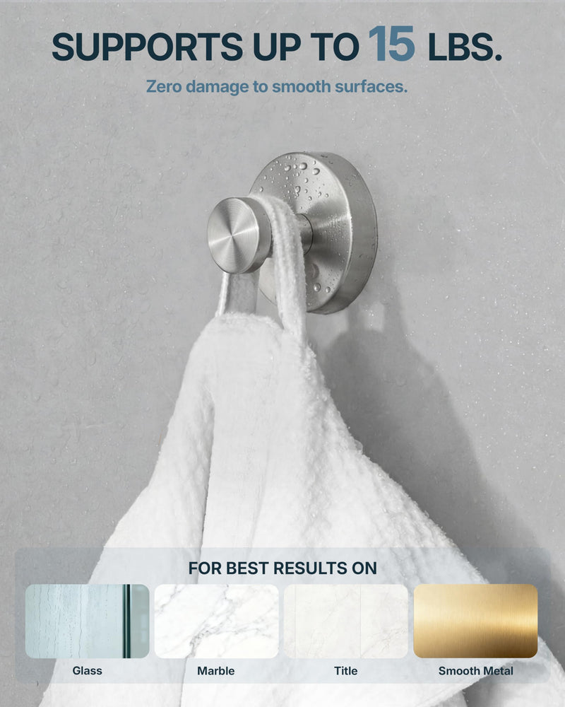 RARXTR 3PCS Bathroom Hardware Set, Brushed Nickel Wall Mounted Toilet Paper Holder, 2 Suction Cup Towel Hooks, Bathroom Accessories SUS 304 Stainless Steel, Rust-Proof, Modern