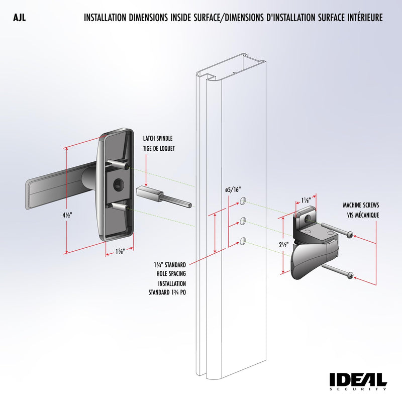 Ideal Security Model AJ Lever Handle Set for Storm Doors and Screen Doors, Replacement Door Handle for Surface Mount Installation, Satin Nickel