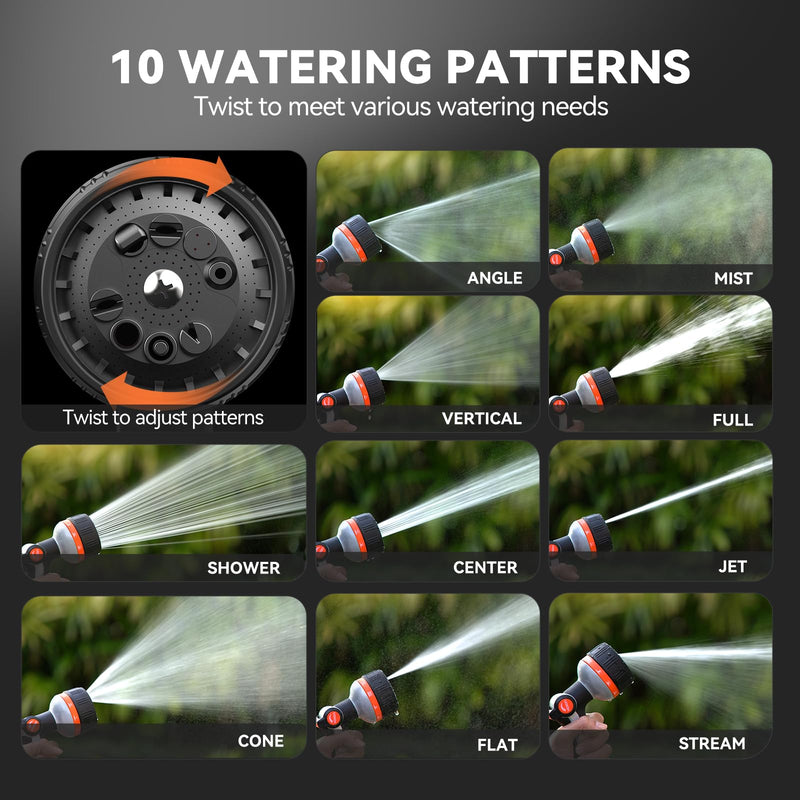 VOXON Hose Nozzle Heavy Duty 10 Spray Patterns - Metal Garden Water Hose Sprayer with Thumb Flow Control | On Off Valve, High Pressure Nozzle Sprayer for Lawn & Plant Watering, Car & Pet Washing With Replacement Seal Gaskets Black