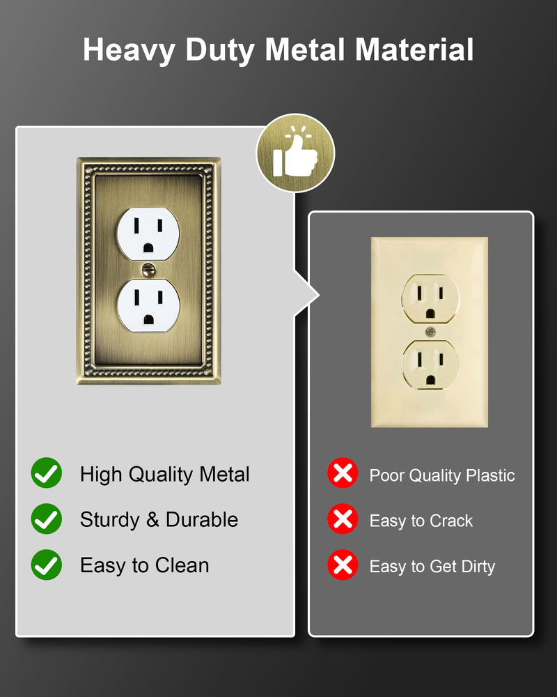 4-Pack Duplex Outlet Cover Plate, Antique Brass Metal Wall Plates for Electrical Outlets, 1 Gang Receptacle Cover, Pearls Decorative Switch Plates and Outlet Covers Single Duplex 4PK