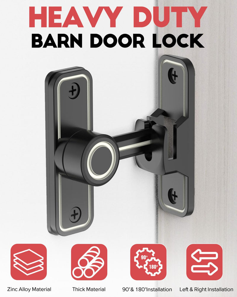Heavy Duty Gate Latches 90 Degree Right Angle Barn Door Lock, Anti-Theft Sliding Door Lock Latch for Wooden Fence Garden Bathroom Outdoor Garage Window Include Screw (Luminous Black - 2 Pack) Luminous Black - 2 Pack