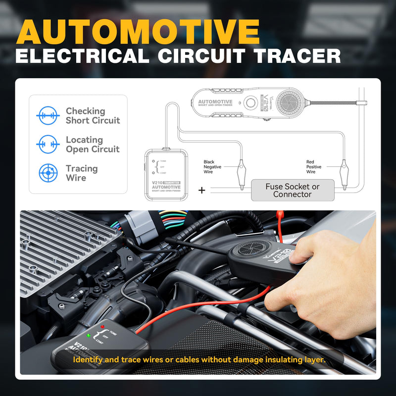 VDIAGTOOL V210 Automotive Electrical Open & Short Finder Circuit Tester Wire Breaker Finder Wire Tracer Fault Probe DC 6-42V